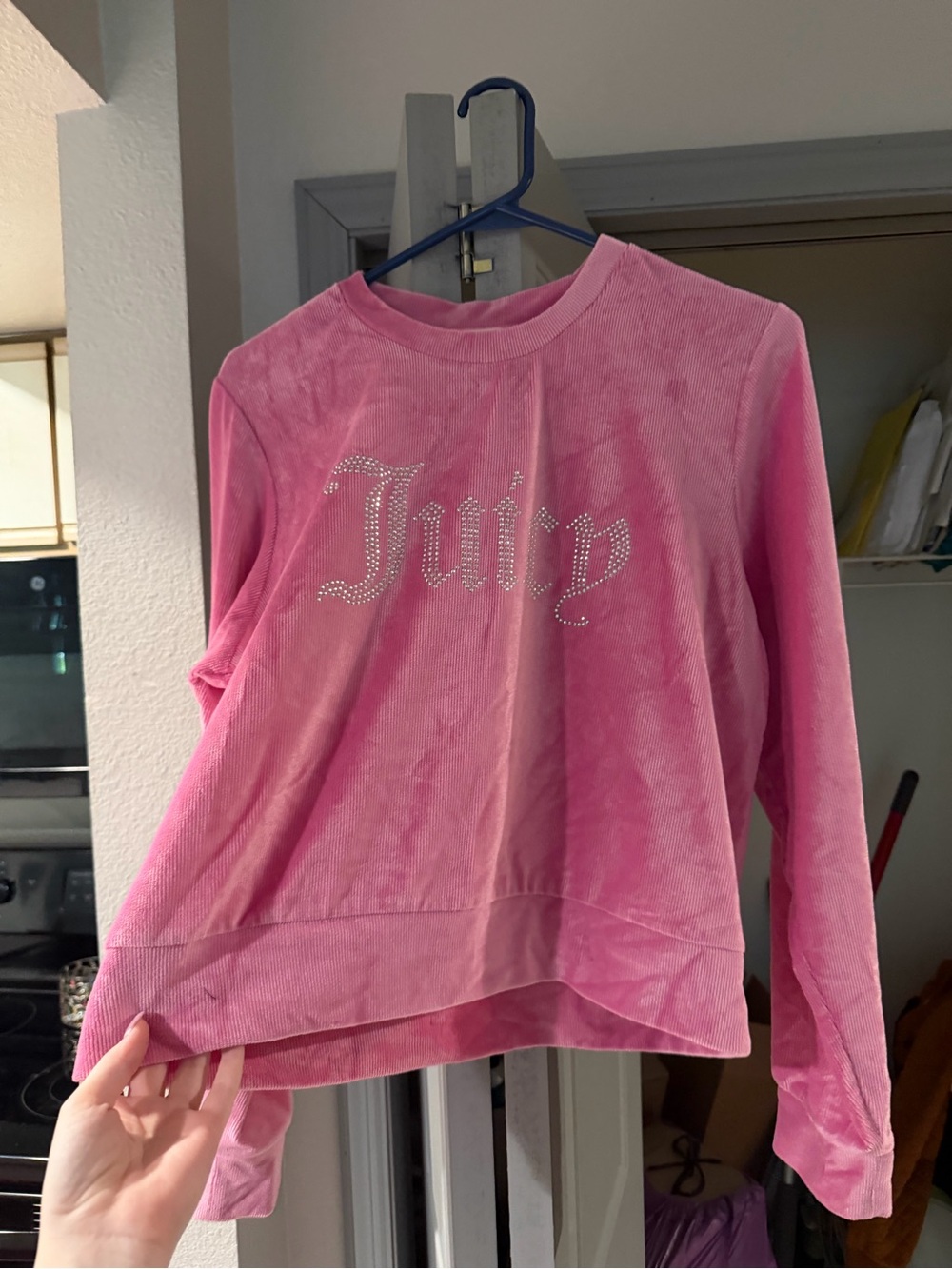 Juicy Couture Pink Velour Rhinestone Logo Sweatshirt